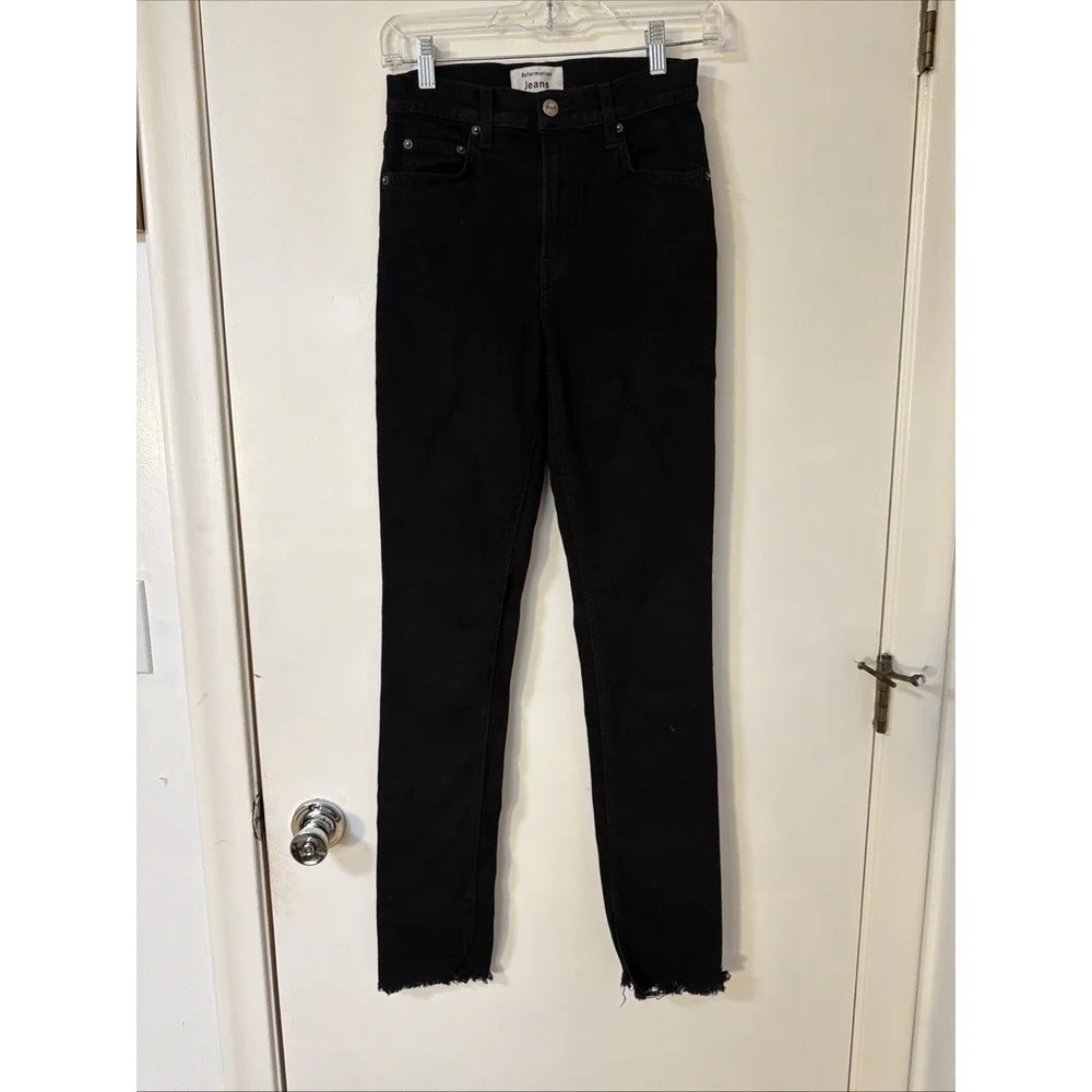 REFORMATION‎ Sz 25 Riley Jeans Black Raw Hem High Rise Skinny